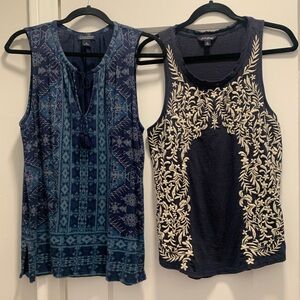 2 LUCKY BRAND SLEEVELESS TOPS! 1. TEAL BLUE & 2. NAVY-IVORY BOTH IN SIZE M